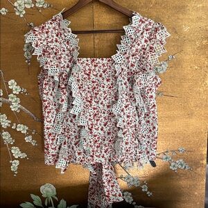 Anthropologie NWT floral, 100% cotton top with eyelet detail. Cottagecore